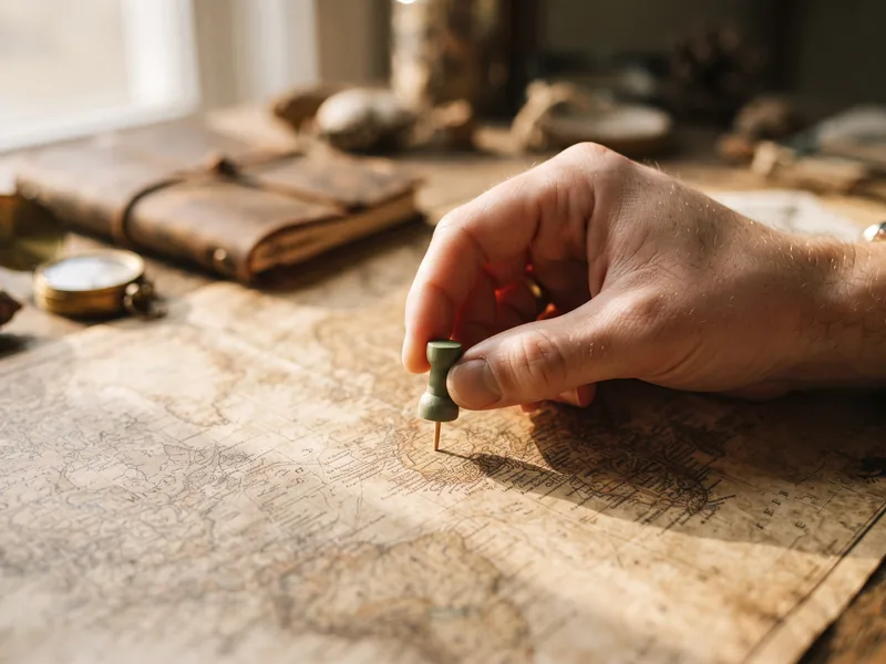 A hand placing a marker pin on a map — being found in the right place.